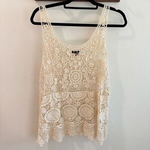 Fever Bohemian Cream Floral Crochet Lace‎ Tank Top Large